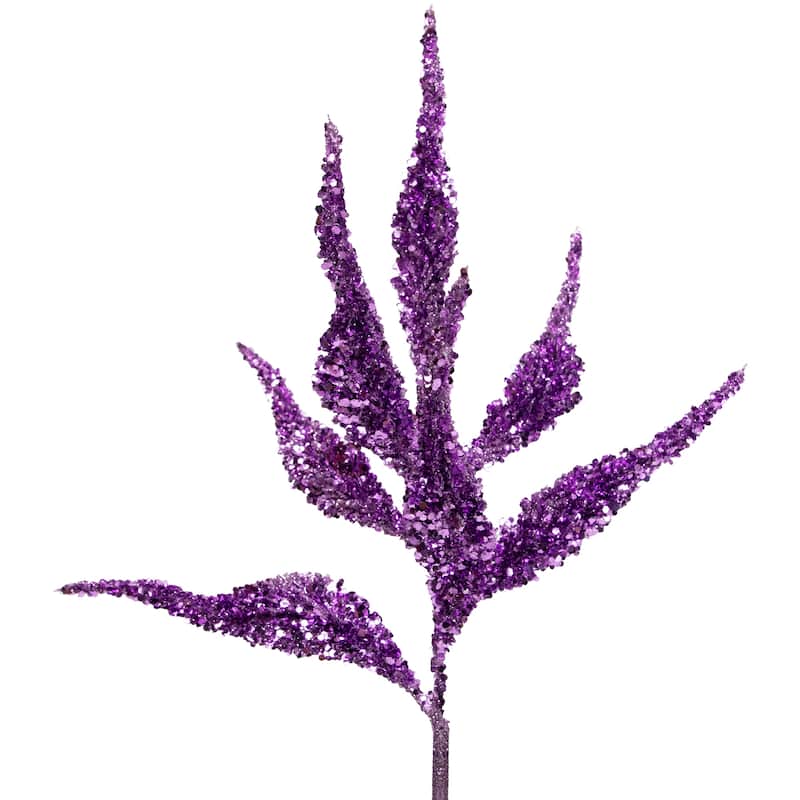 21" Purple Glittered Leaves Christmas Spray