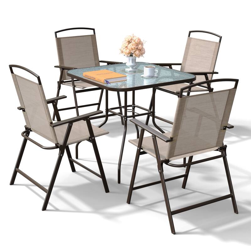 VredHom Outdoor 5-Piece Patio Dining Set with Folding Chairs - Beige