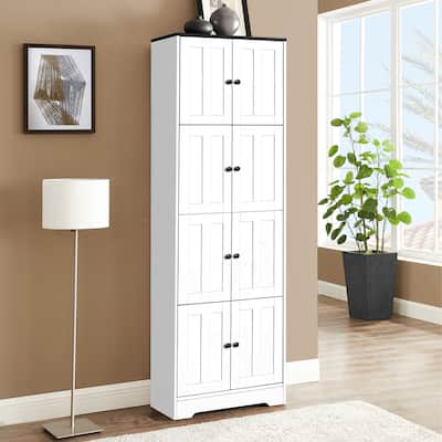 8-Door Tall Storage Cabinet, Adjustable Shelves, MDF Organizer for Home, Office, Kitchen, and Bathroom