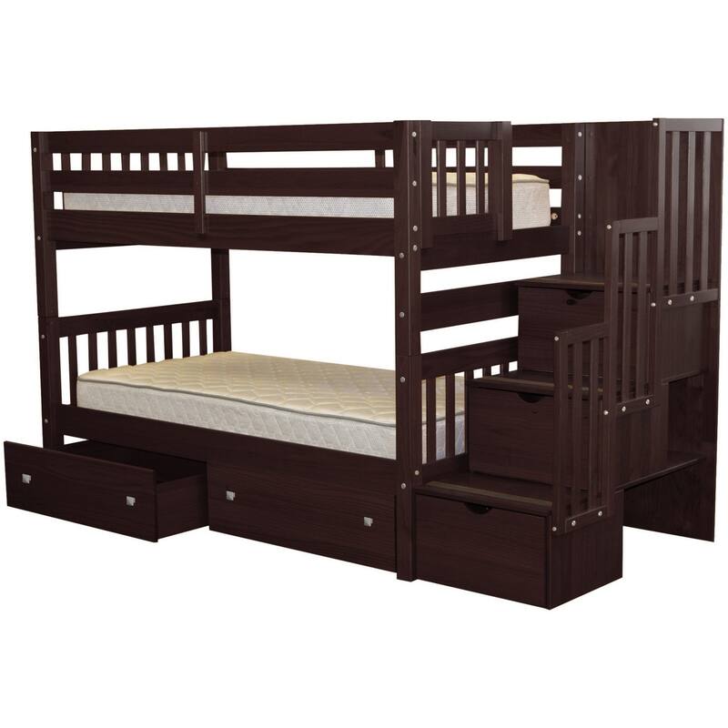 Taylor & Olive Trillium Twin over Twin Stairway Bunk Bed, 2 Drawers