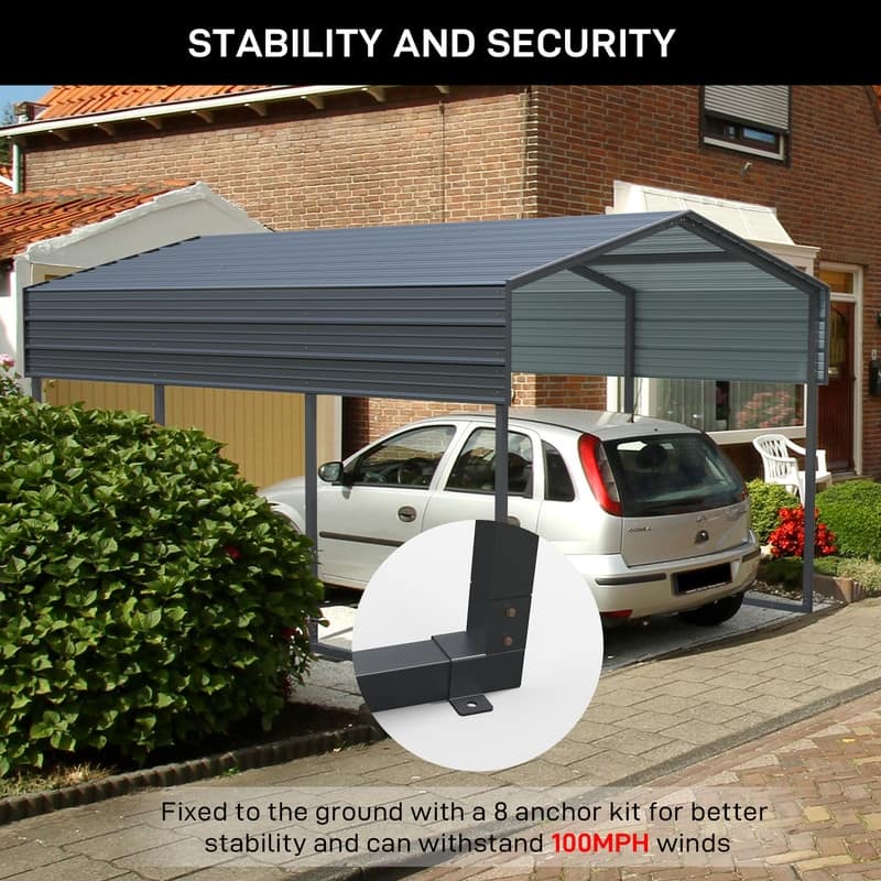 14.8 ft. W x 10 ft. D x 8.3 ft. H Carbon Black Galvanized Steel Peaked Carport
