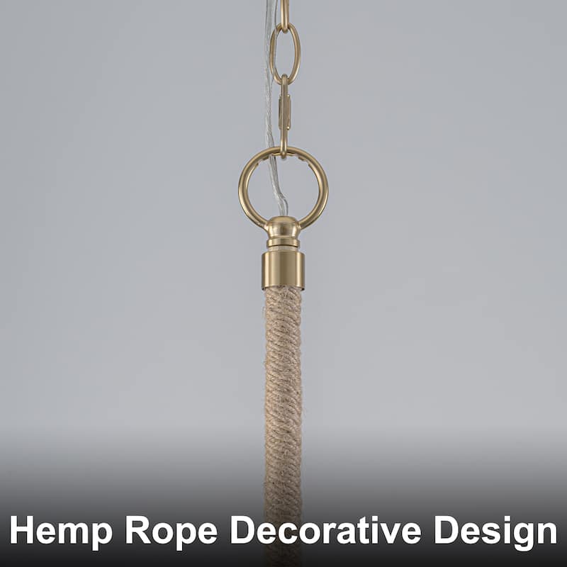 Starsky 1-Light Clear Glass Bell Jar / Cloche Pendant With Rope Accent