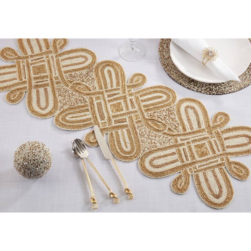 Modern Table Runner With Beaded Design - 13"x36"