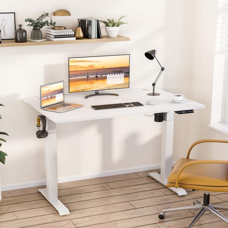 Futzca Height Adjustable Electric Standing Desk Sit Stand Computer Stand up Desk with Splice Board(White) - White 63 x 24
