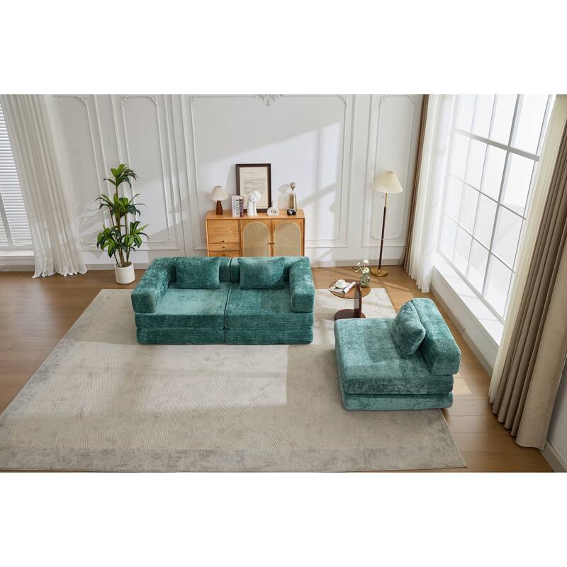 Chenille Fabric Compression Sofa, Boneless Modular Sectional Sofa, Convertible Floor Sofa Bed with Fixed-Shape Frame