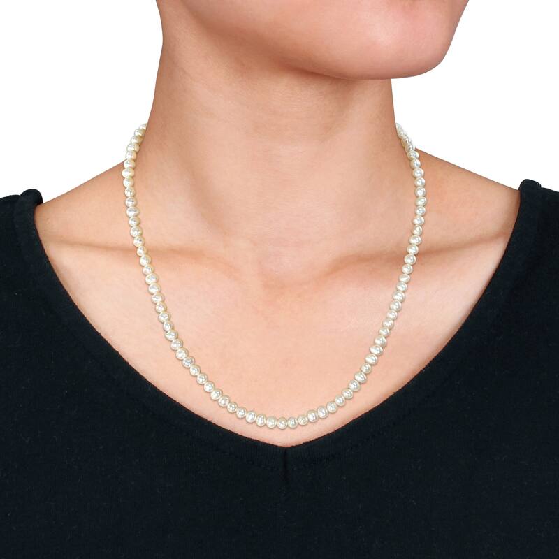 Miadora 4.5-5mm Cultured Freshwater Pearl Necklace Sterling Silver Clasp-17+2 ext
