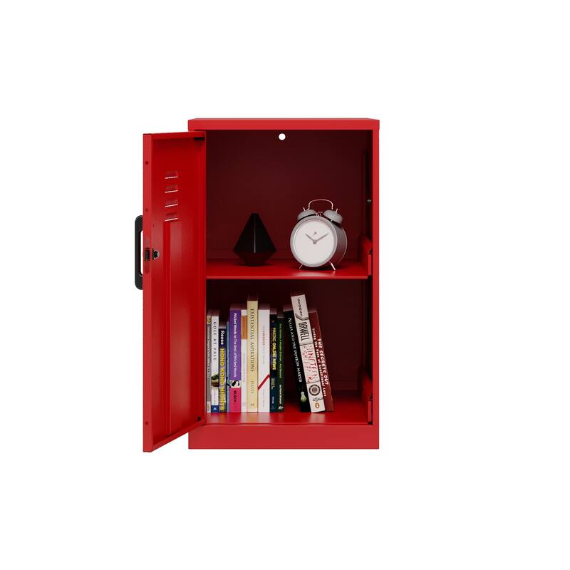 Space Solutions 24.5 inch High 2 Shelf Mini Storage Locker Cabinet, Welded Metal, Fully Assembled, Vented Door, Lava Red