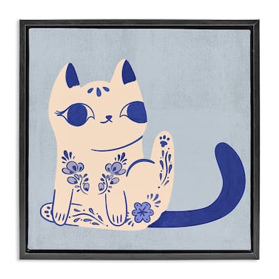 Stupell Ornate Floral Cat Framed Floater Canvas Wall Art Design By Carrie Cantwell