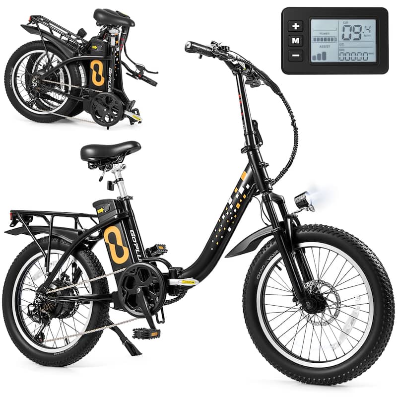 Goplus Folding Electric Mountain Bike for Adults with 20" Fat Tires - without Rear Bike Basket