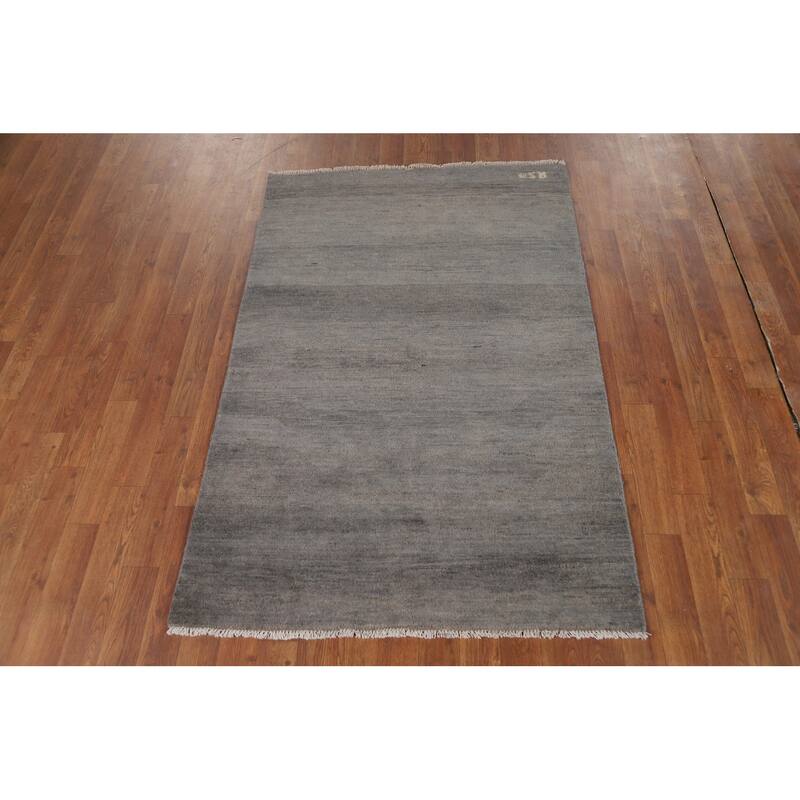 Solid Gray Gabbeh Modern Foyer Rug Hand-Knotted Wool Carpet - 3'3"x 4'10"