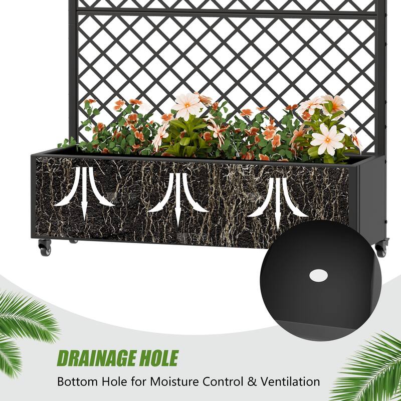 Raised Garden Bed Planter with Trellis Movable Planter Box with Lockable Wheels
