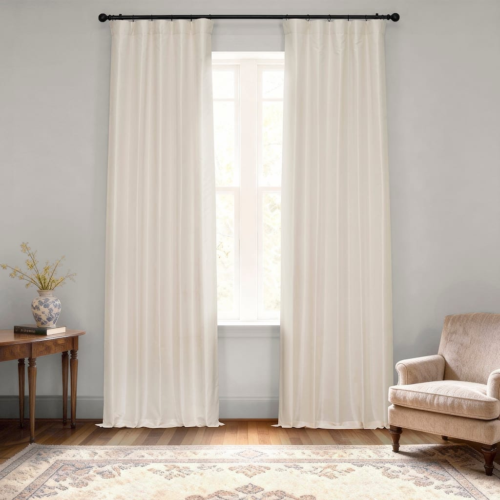 Exclusive Fabric Off-white Textured Faux Dupioni Light Filtering Silk Curtains (1 Panel)