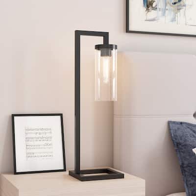 Malva Table Lamp in Blackened Bronze with Seeded Glass Shade