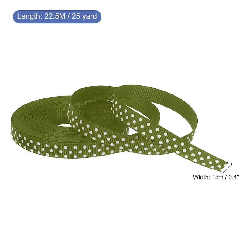 Grosgrain Ribbons with Dots Ribbon Bow Decoration - Dark Green - 25 Yards 3/8 Inch