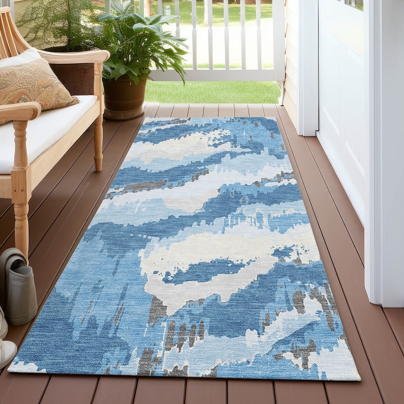 Machine Washable Indoor/ Outdoor Chantille Ombre Abstract Rug - Blue - 2'3" x 7'6"