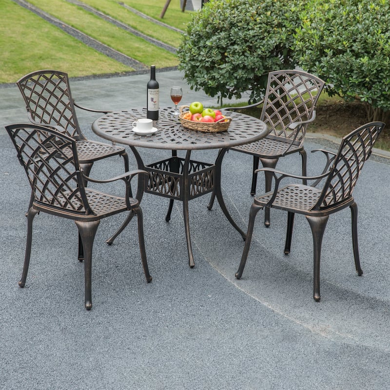 Indoor and Outdoor Bronze Dinning Set 4 Chairs with 1 Table - N/A