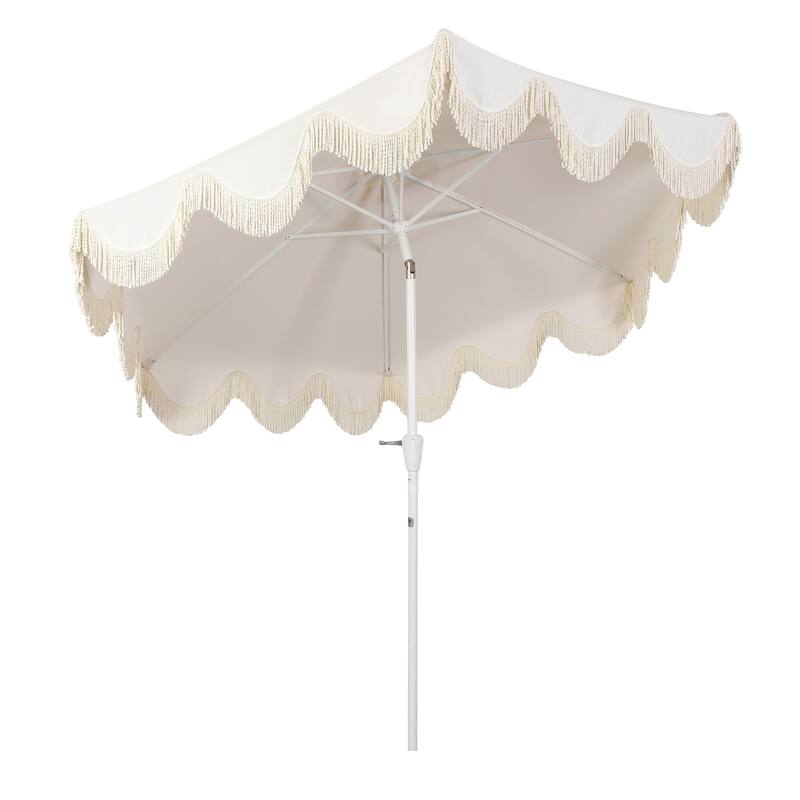 9ft Tassel Patio Umbrella Auto-Tilt, Crank , by JONATHAN Y