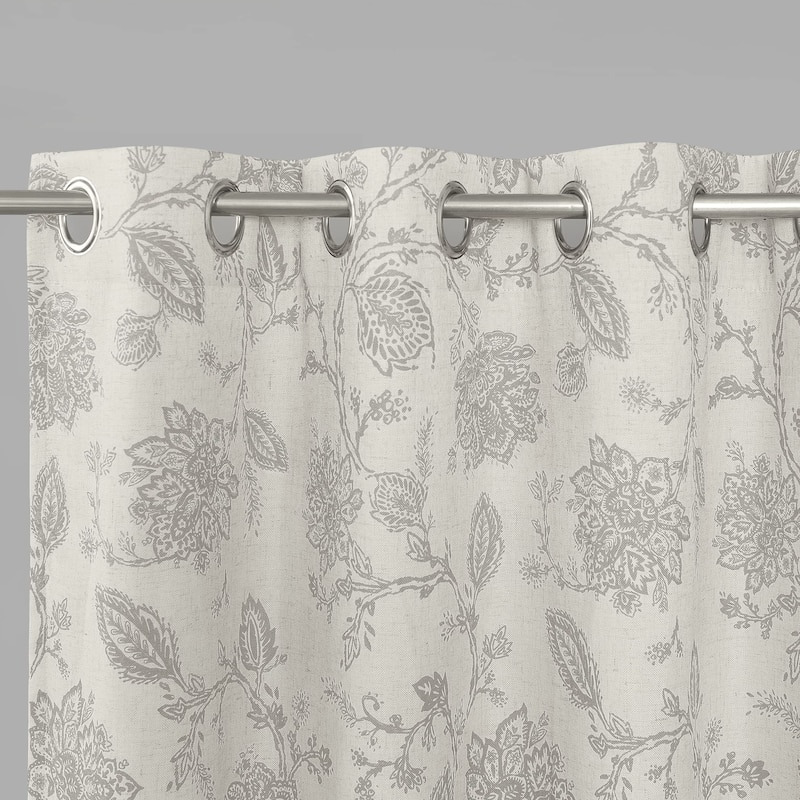 DriftAway Freda Jacobean Floral Linen Blend Lined Blackout Back Tabs Window Curtains