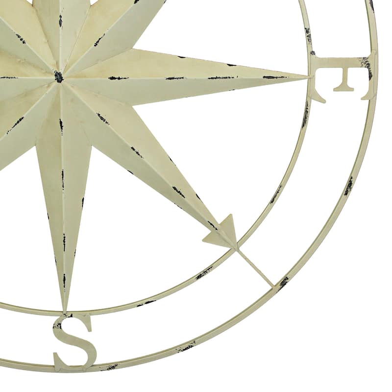 Indoor Outdoor Metal Compass Rose Wall Sculpture 39.5 Inch Diameter