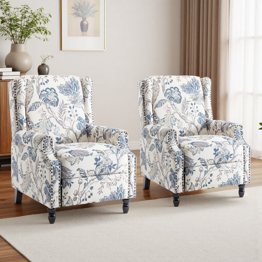 UIXE 2 Set Roderich Farmhouse Floral Print Push Back Recliner Chair