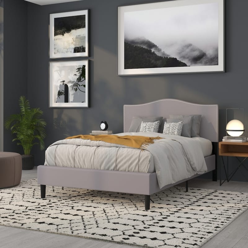 Arched Upholstered Headboard with Nailhead Trim