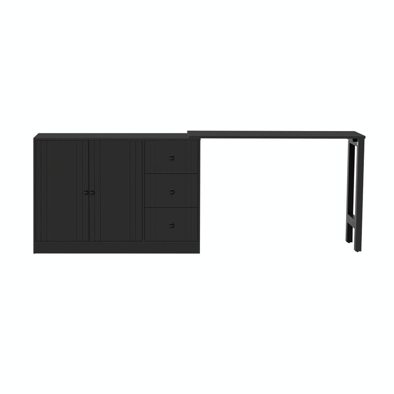 89.7'' Wooden Sideboard with Extendable Table - Multifunctional Storage Cabinet with 2 Doors and 3 Drawers