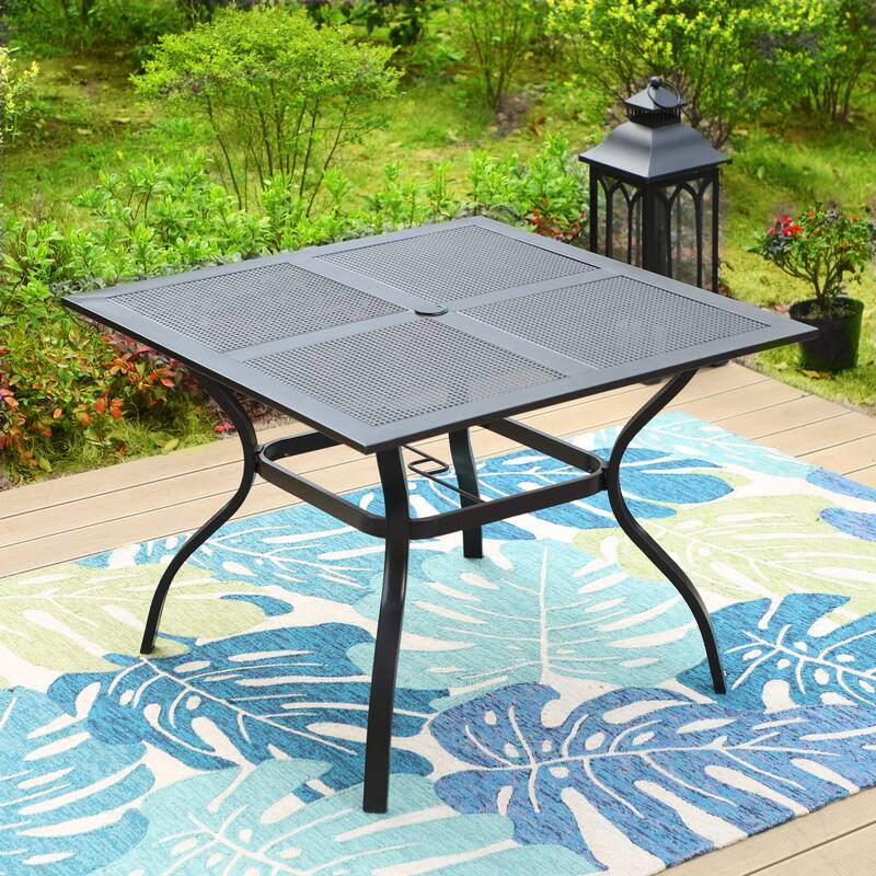 Outdoor E-coating Metal Steel Square Dining Table with 1.57'' Umbrella Hole - 37X37'' - Black