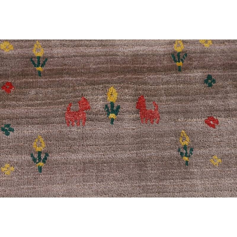 Striped Beige Gabbeh Oriental Area Rug Handmade Wool Carpet - 7'5" x 9'9"