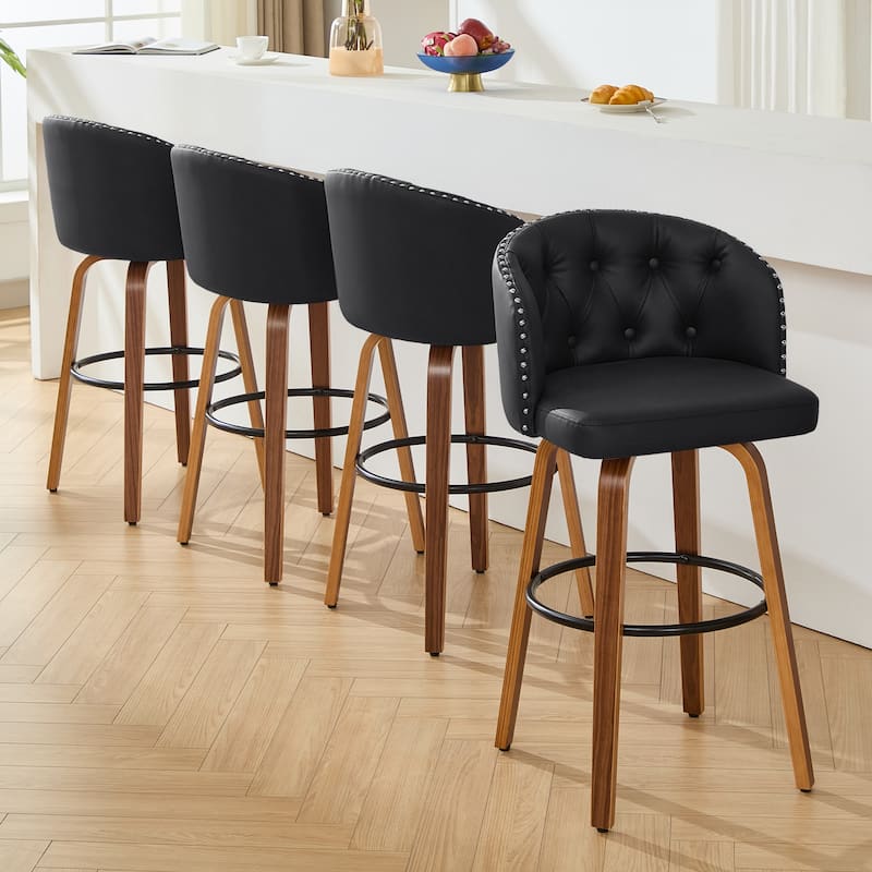 25.5" Faux Leather Upholstered Wood Frame Swivel Counter Height Bar Stool, Set of 2/4