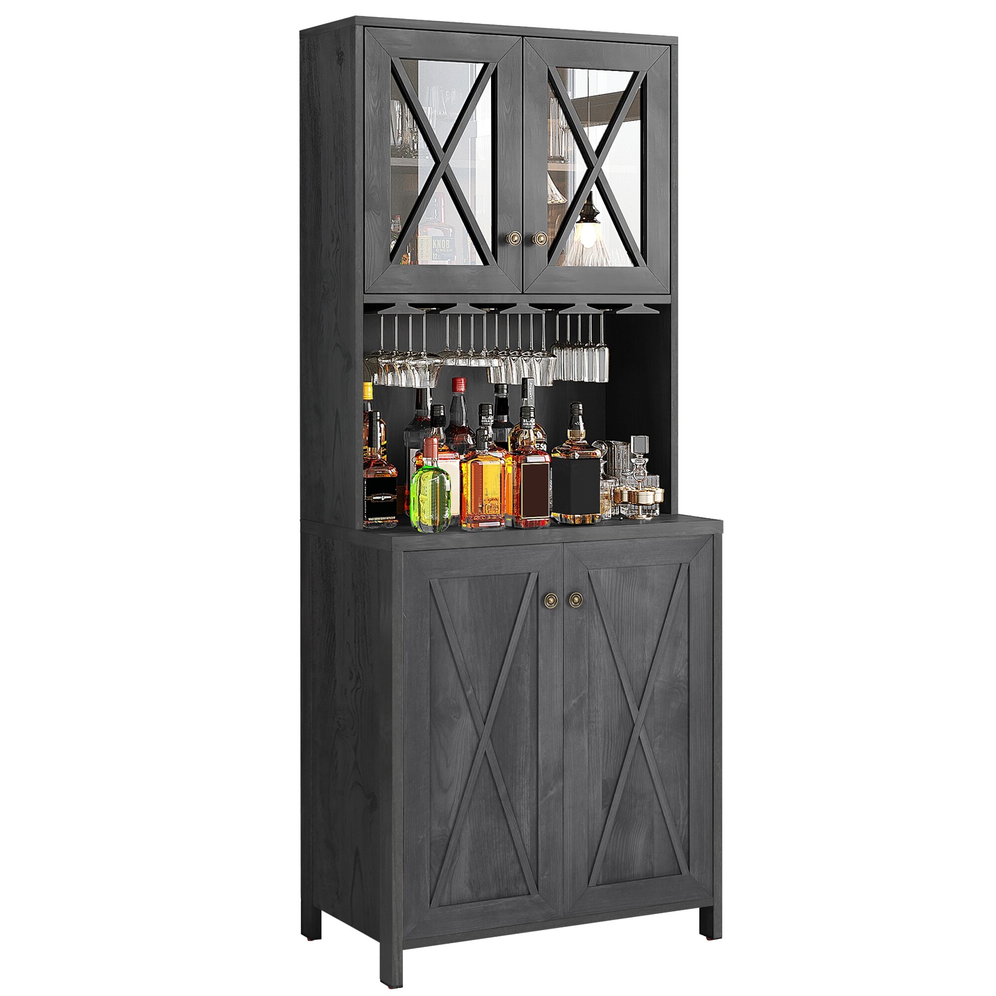 64 Freestanding Tall Kitchen Pantry Cabinet Corner Bar Wine Storage Cabinet