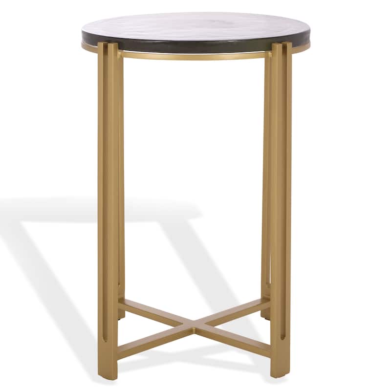 SAFAVIEH Couture Levitt Cast Glass Top Accent Table - 16"W x 16"D x 22"H - Brass/Clear