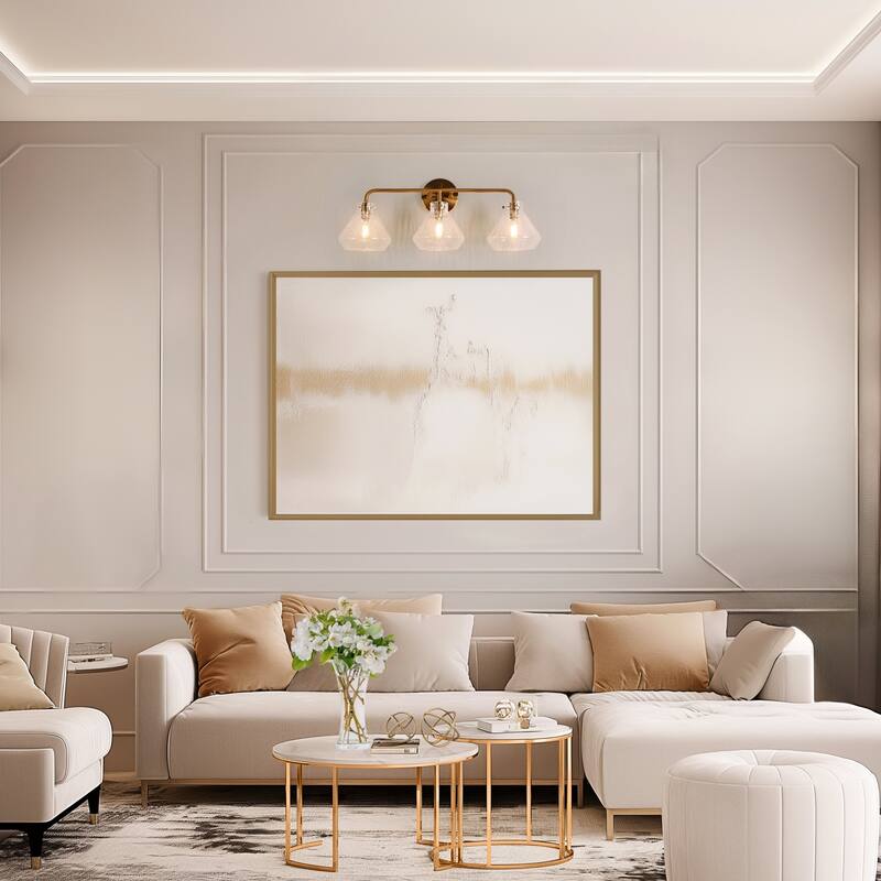 Modern Gold 3-Light Bathroom Vanity Light Art Glass Wall Sconces