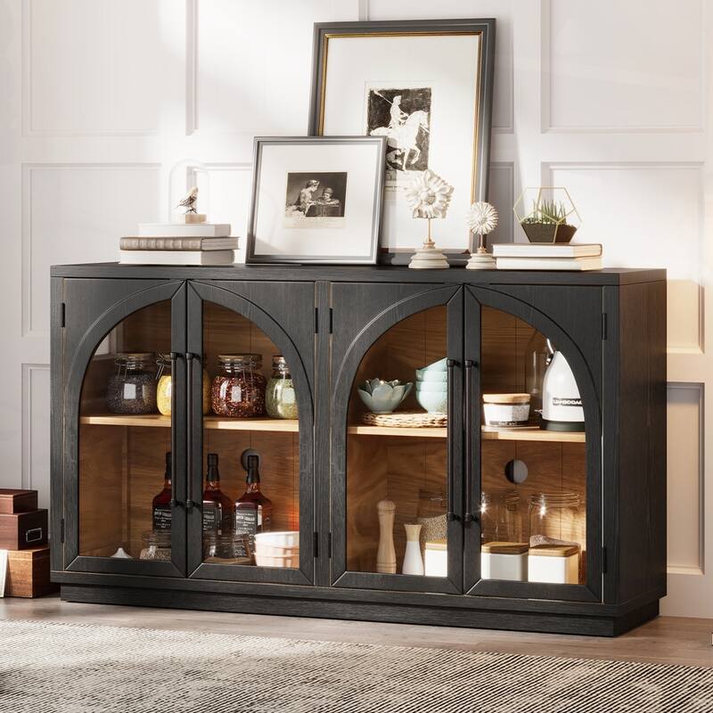 4-Door Large Storage Sideboard Buffet Cabinet with Glass Doors