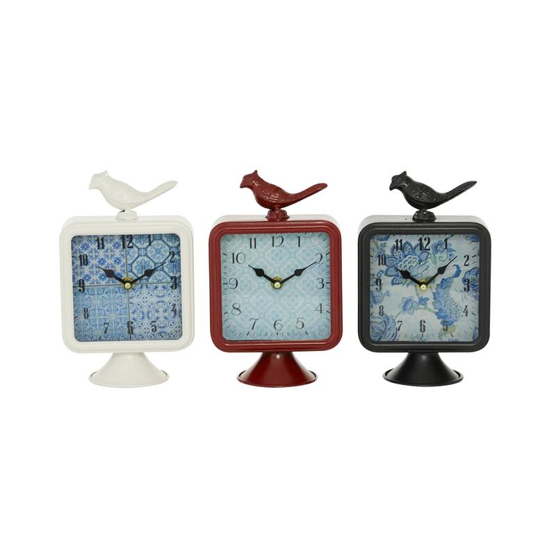 Metal Bird Clock - Set of 3 Multi Colored - Roche River Decor - 3"W x 6"L x 9"H