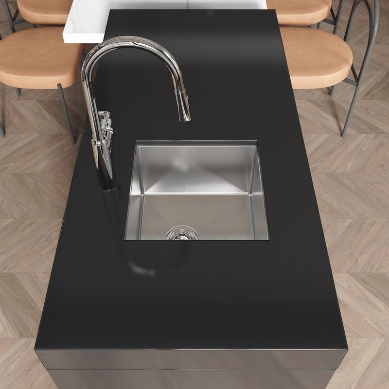 Stainless Steel Undermount Kitchen Sink Dark Gray Brushed Rectangular 18x18x10 with Grid Drain - 18" x 18" x 10"