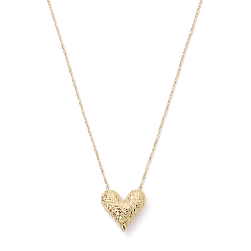 Clover 14K Yellow Gold Diamond-Cut Heart Pendant Necklace