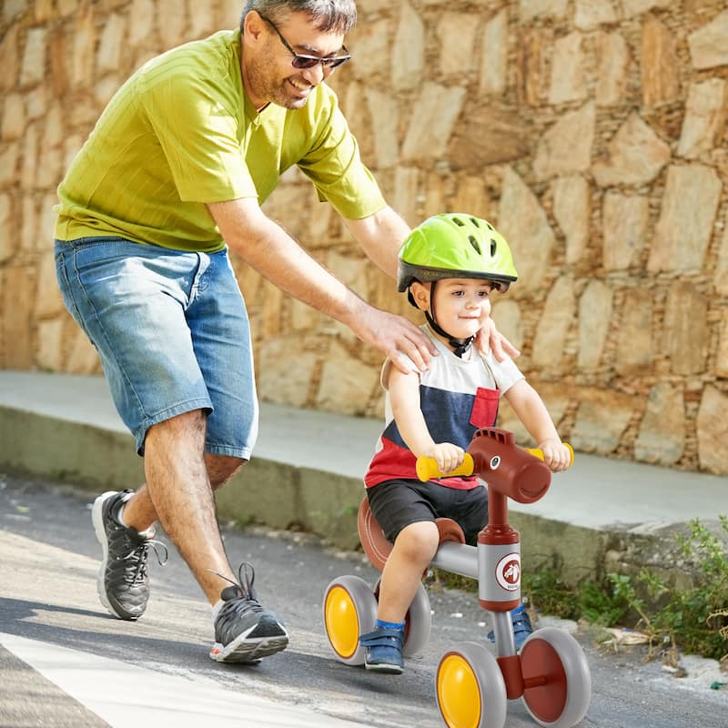 Brown Baby Ride-On Balance Bike with Comfortable PU Seat and Stable Steering Design - 22" × 9.5" × 17.5"