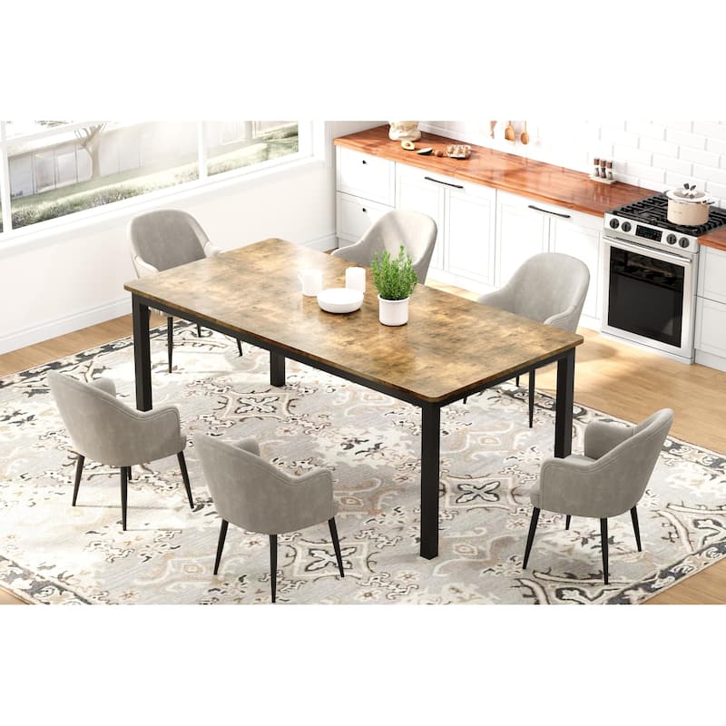 Industrial Dining Table, 71.7" Wooden Dining Table with Metal Legs