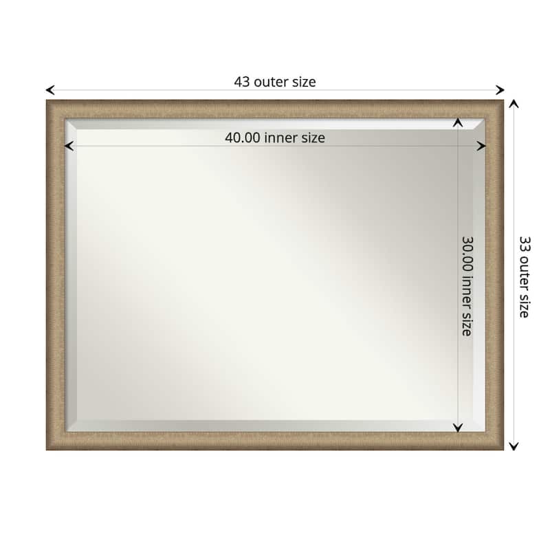 Beveled Bathroom Wall Mirror - Elegant Frame - Outer Size: 43 x 33 in - Elegant Brushed Bronze Narrow