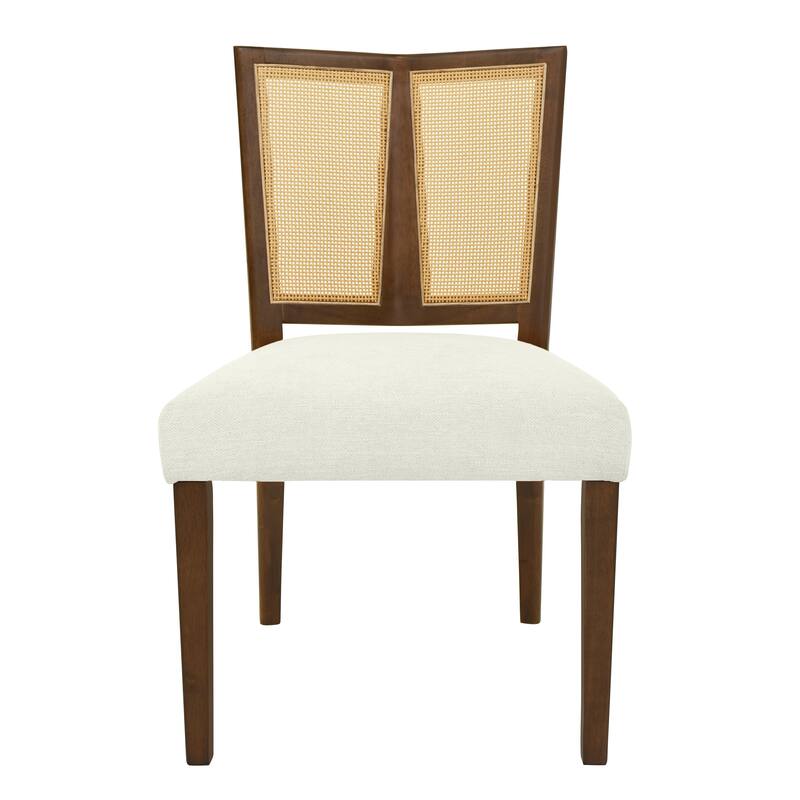 Mid-Century Armless Dining Chairs with Fabric Upholstered Seats and Rattan Trapezoidal Backs, for Dining Rooms, Set of 2