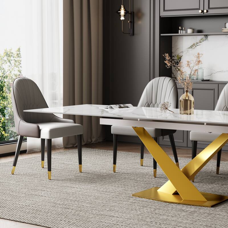 9 - Piece 94.48'' Extendable Sintered Stone Dining Table with 8 Chairs Dining Set