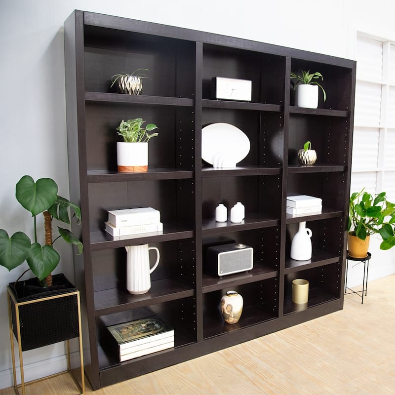 Concepts in Wood Triple Wide Wood Bookcase, 15 Shelf, 72 inch Tall
