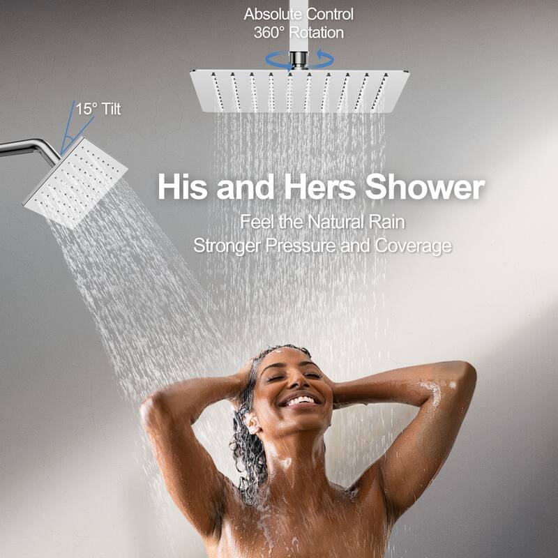 GRANDJOY Shower System 16 inch Rainfall Ceiling and 6 inch Wall Mount Dual Shower Head Handheld Spray Slide Bar Thermostatic