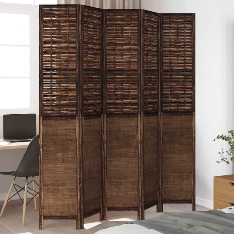 vidaXL Room Divider Privacy Screen Living Room Dark Brown Solid Wood Paulownia - 15.7" x 86.6" - Dark brown 5 panels