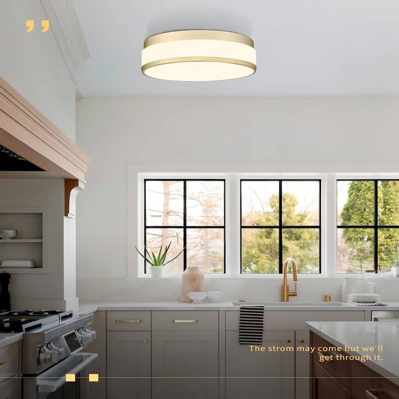 12-Inch Gold Ceiling Light with Frosted Glass - N/A