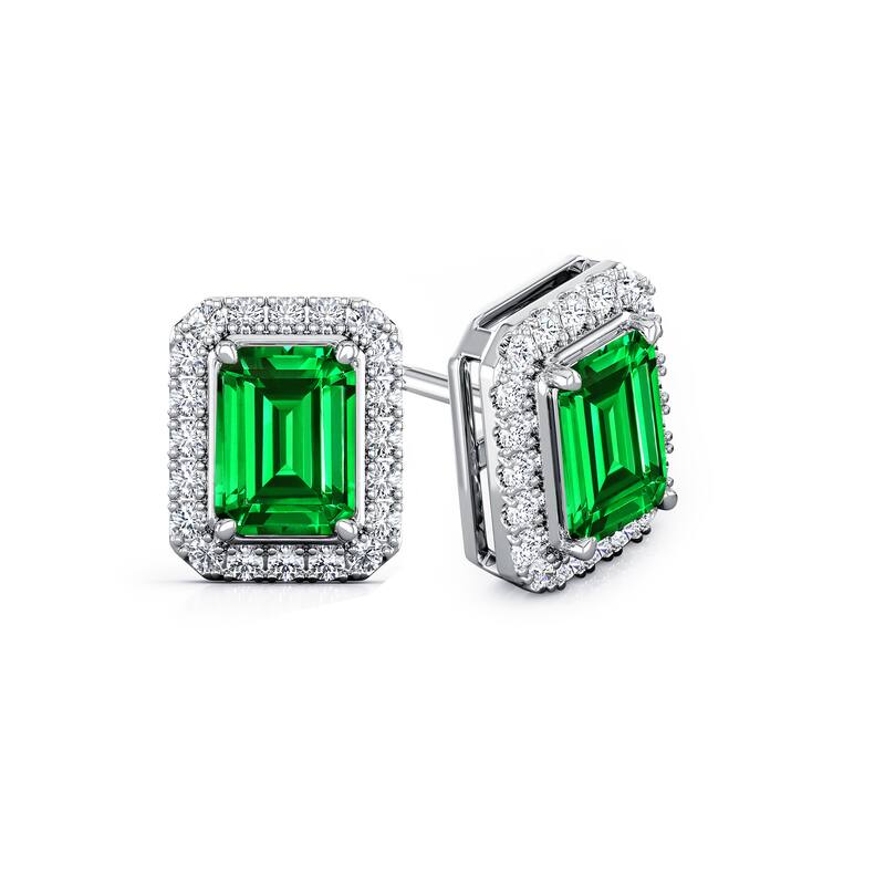 Auriya 14k Gold Lab Grown Gemstone Green Emerald Stud Earrings Emerald 0.25 to 5.00 ct. tw. Halo Push-Back