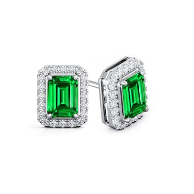 Auriya 14k Gold Lab Grown Gemstone Green Emerald Stud Earrings Emerald 0.25 to 5.00 ct. tw. Halo Push-Back
