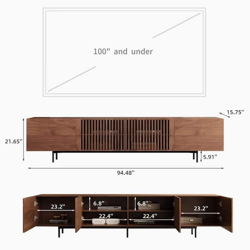 Mid-Century Modern TV Stand with 4 Doors Storage Cabinets, Fits TVs Up to 100 Inches, Living Room Entertainment Center