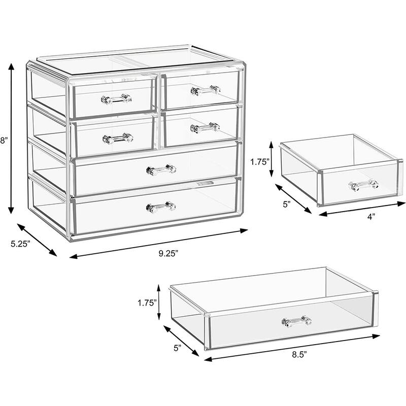 Sorbus Acrylic Cosmetics Makeup Jewelry Storage Case Display - 2 Large and 4 Small Drawers Space-Saving, Stylish Acrylic Case