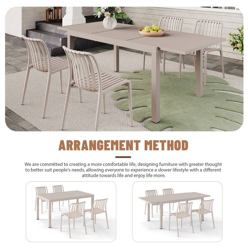 Outdoor Dining Set 5-Piece Stackable Plastic Lightweight Dining Chair and Extendable Dining Table